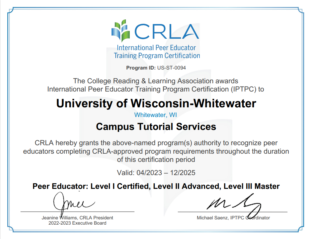 CRLA certificate for level one