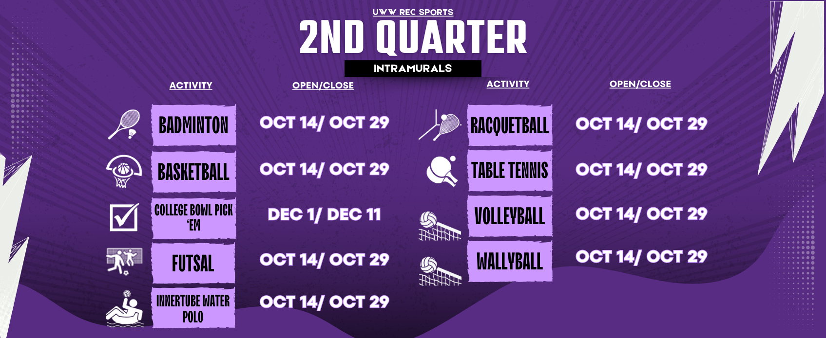 Intramural Sports Activity Schedule for Fall 2024