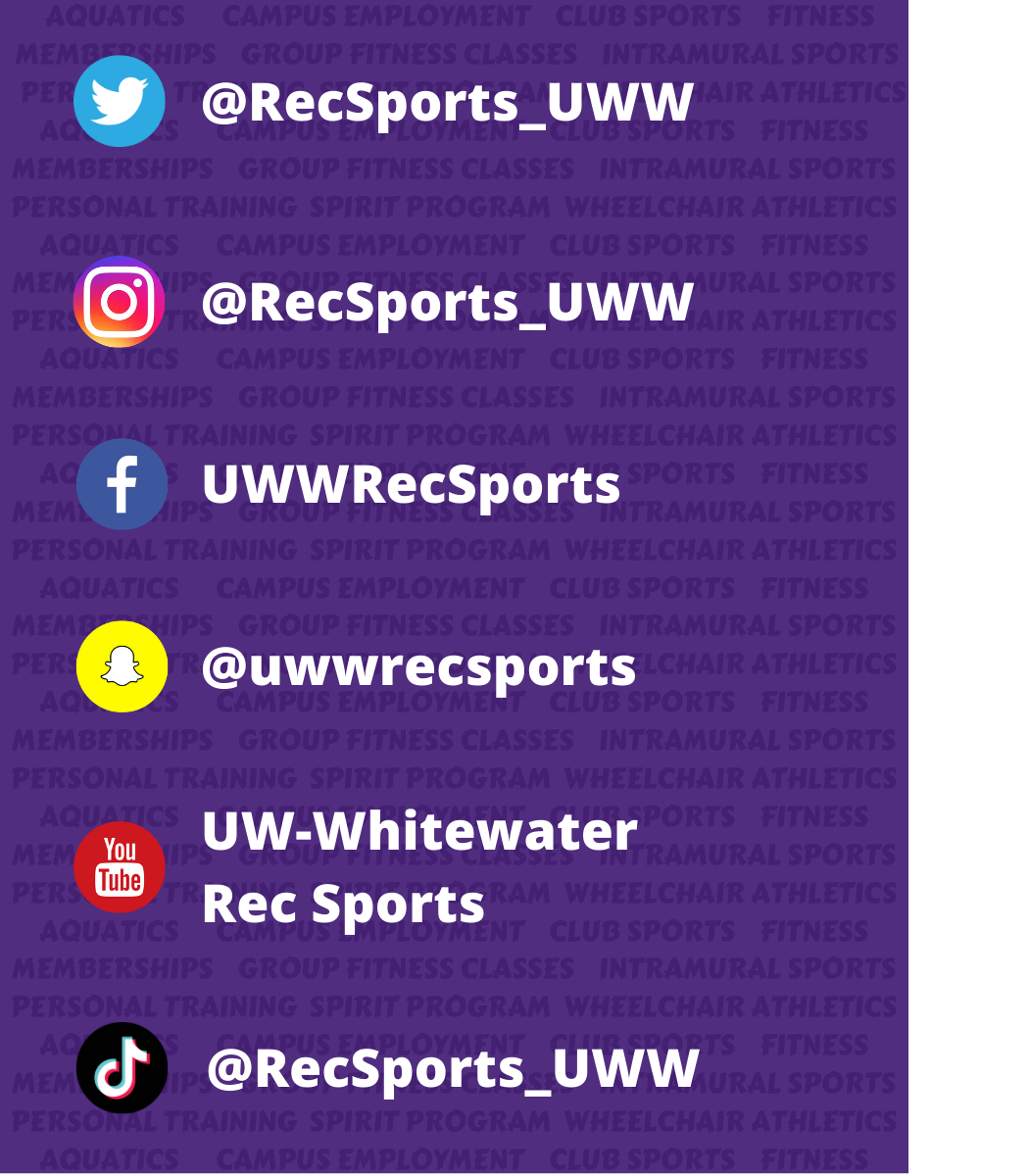 Rec Sports social media tags. @RecSports_UWW