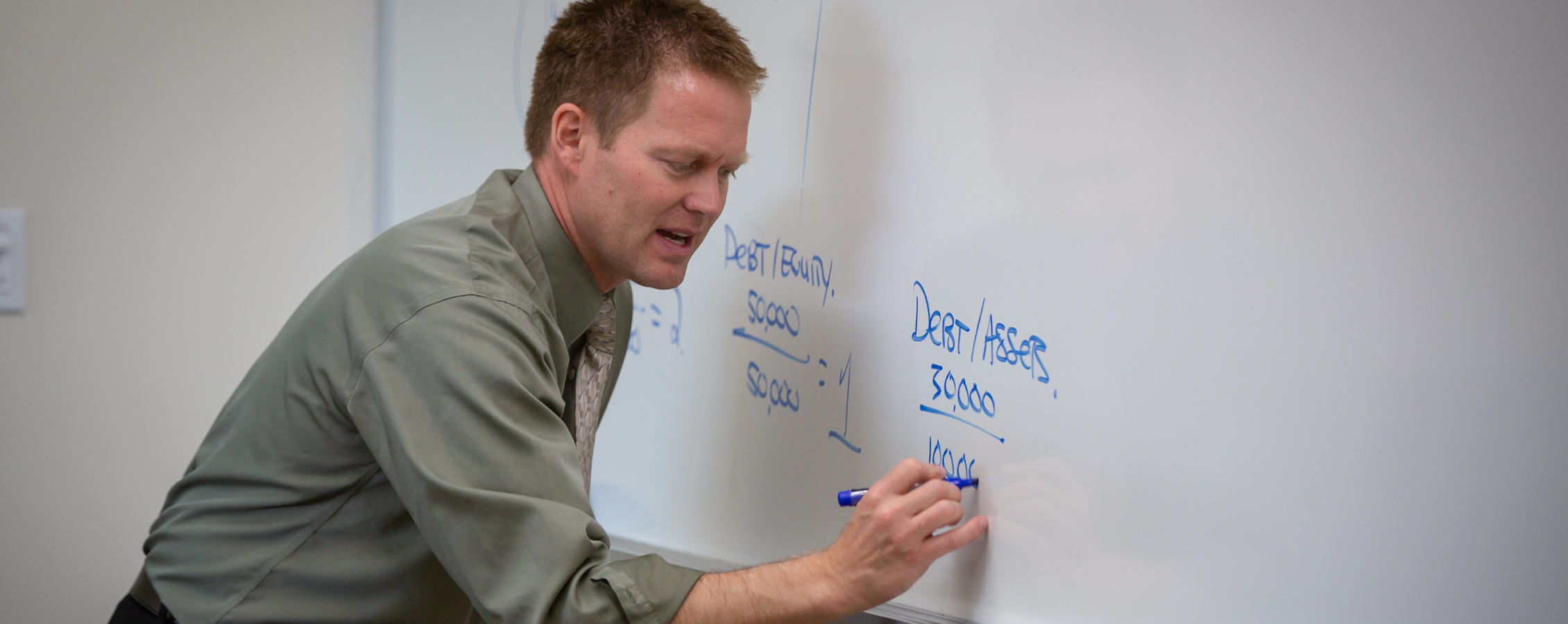 Brian Huels writes on a whiteboard.