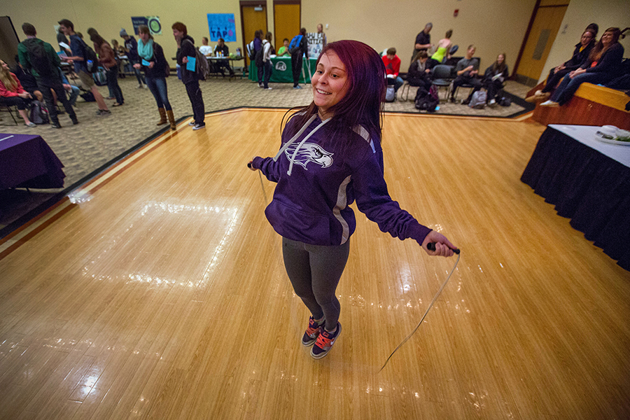 A student jumps rope.