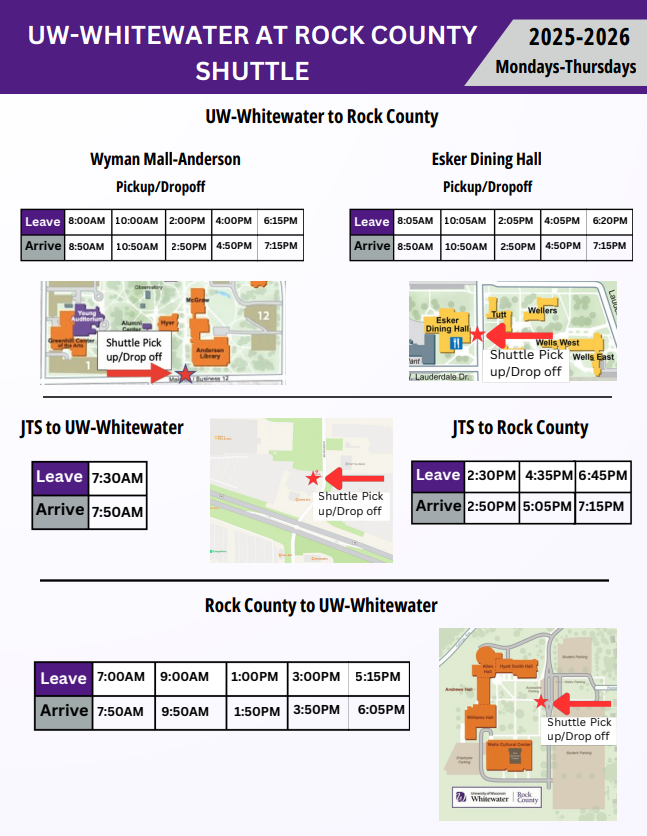 Schedule for UW-Whitewater shuttle bus