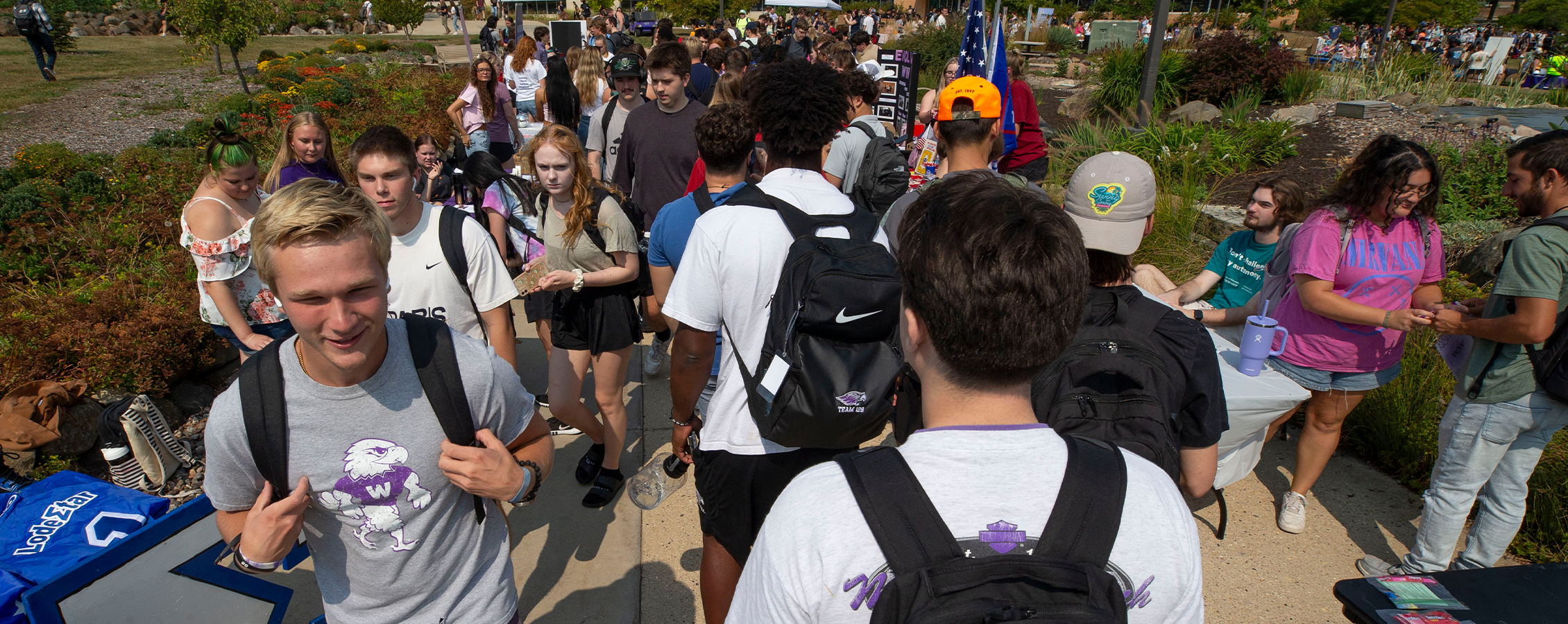 Students navigating the yearly campus involvement fair. 