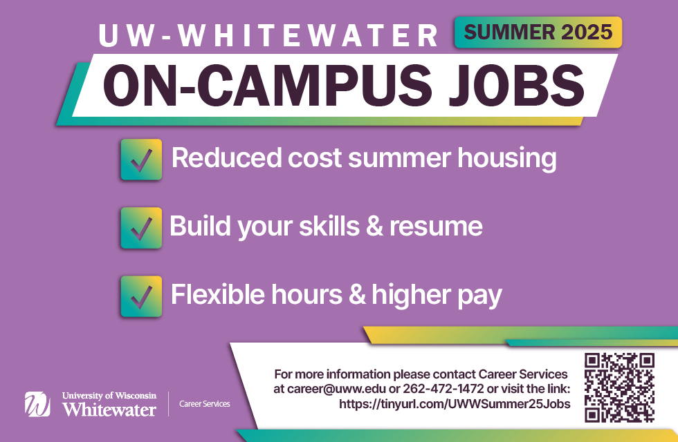 Summer 2025 On-Campus Jobs at UW-Whitewater promo graphic