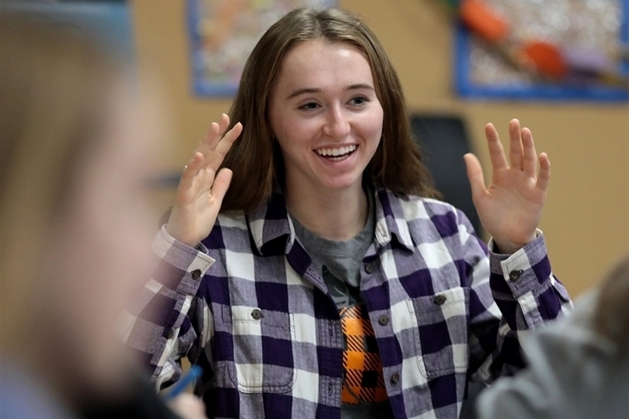 Student excited in the classroom