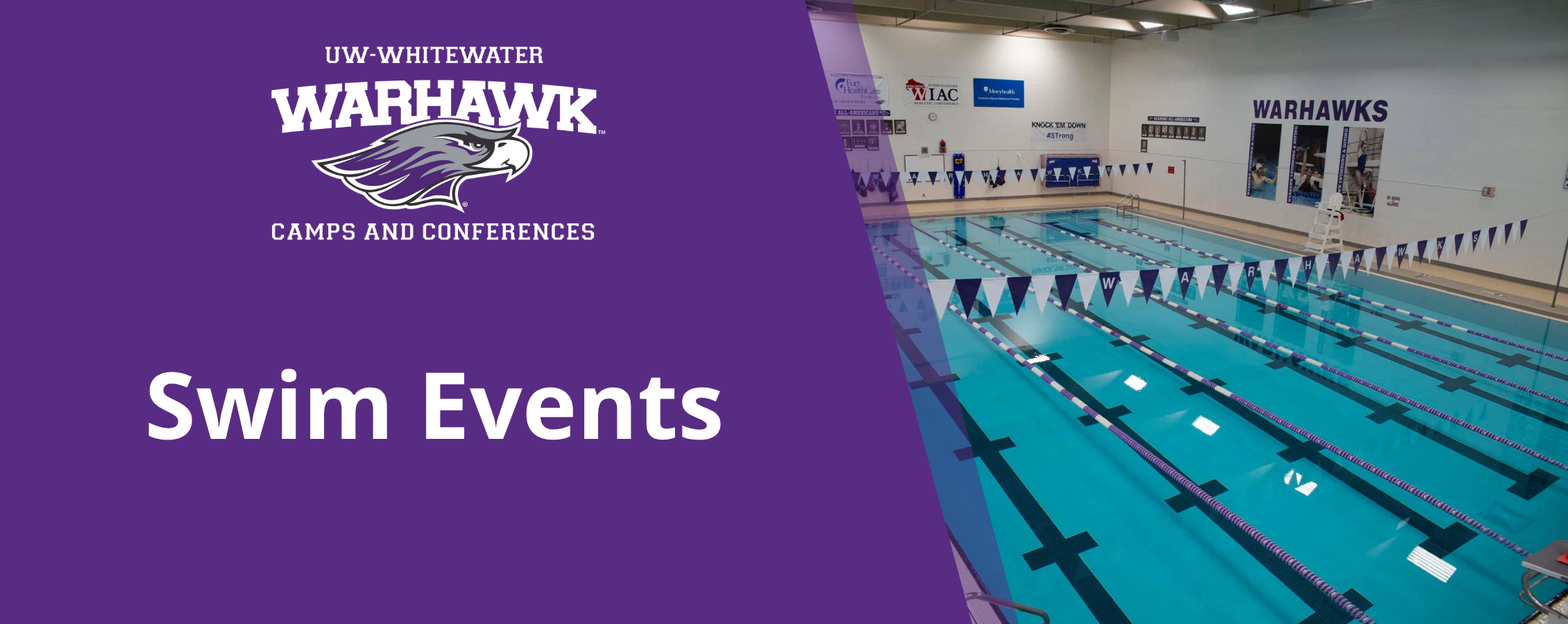 A wide overhead shot of the UWW indoor swimming pool lanes.