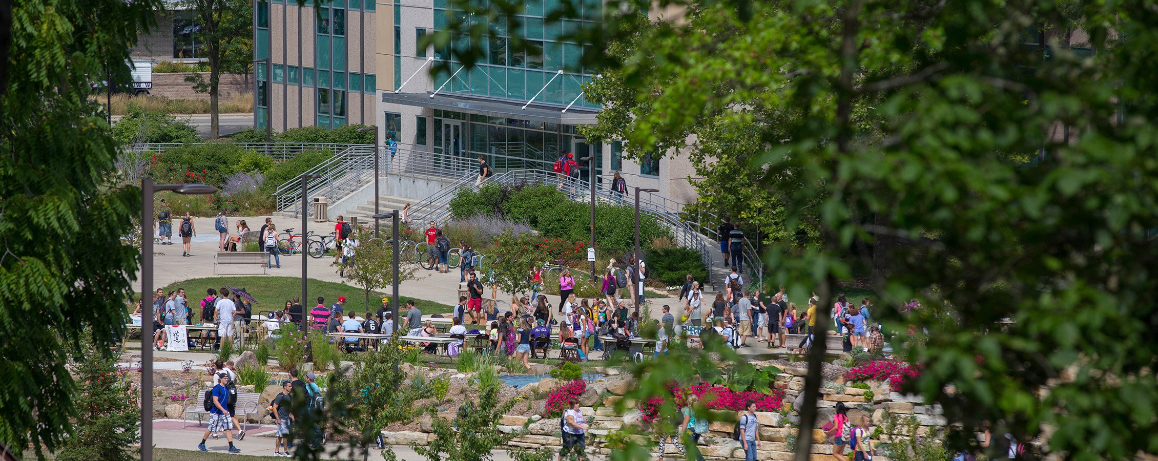 Students walking by Upham