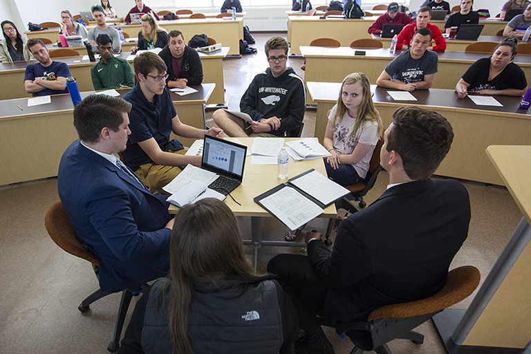 Students in an advanced financial planning class at UW-Whitewater