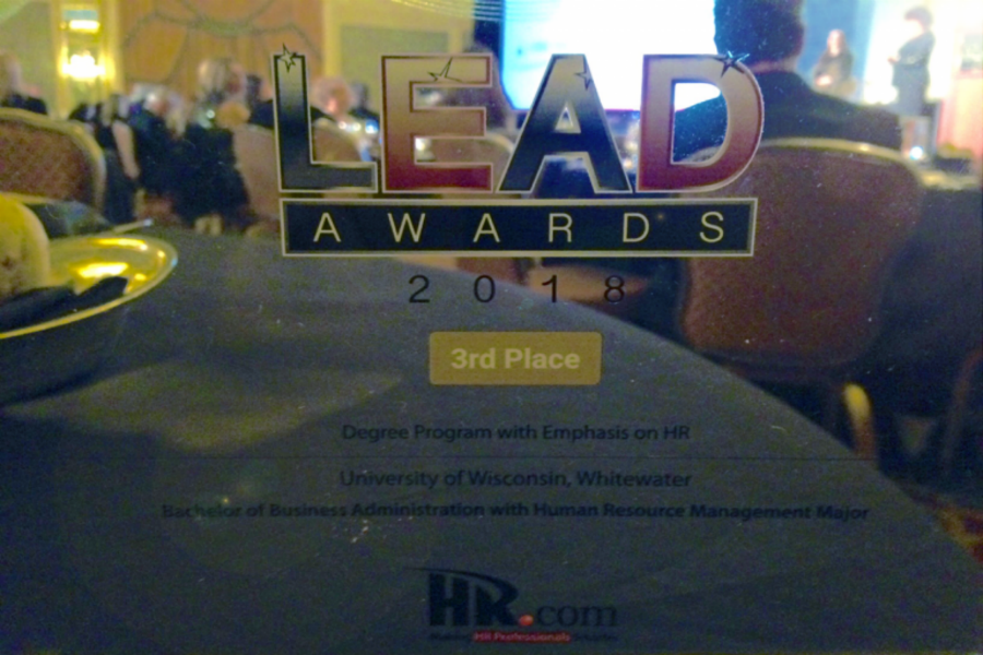 The University of Wisconsin-Whitewater was honored with 3rd place for Degree Program with Emphasis on HR at the HR.com LEAD2018 award ceremony