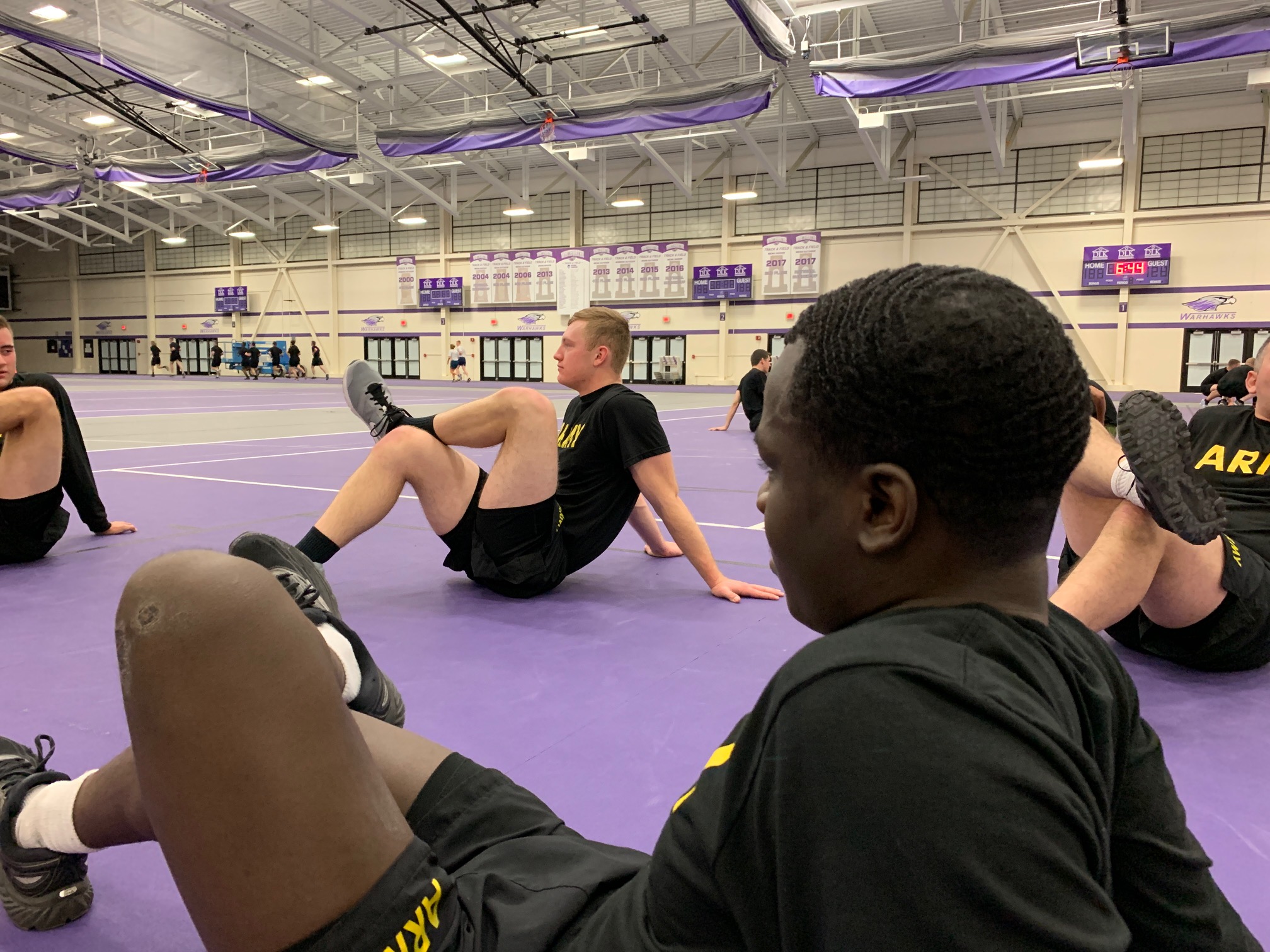 ROTC students streching