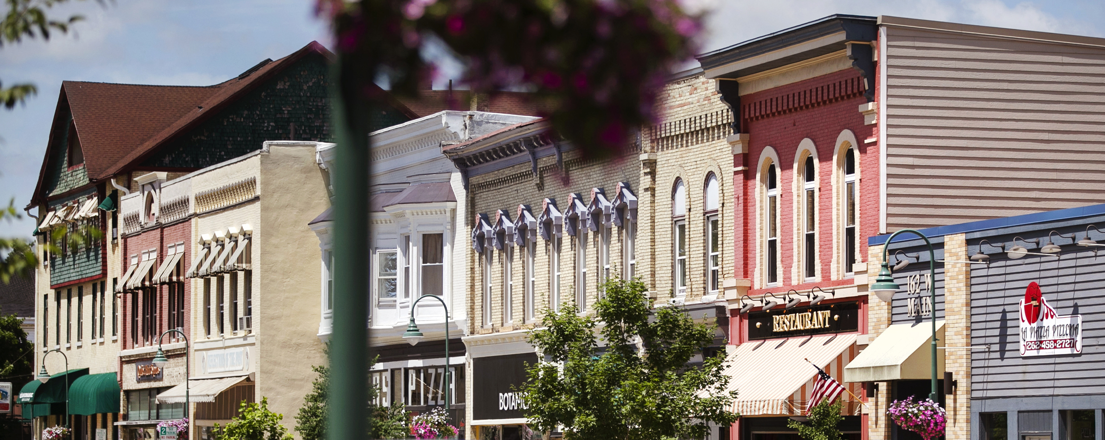 Colorful buildings in downtown Whitewater.