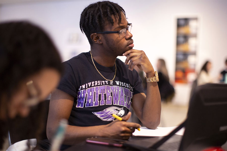 Students learning in a classroom.