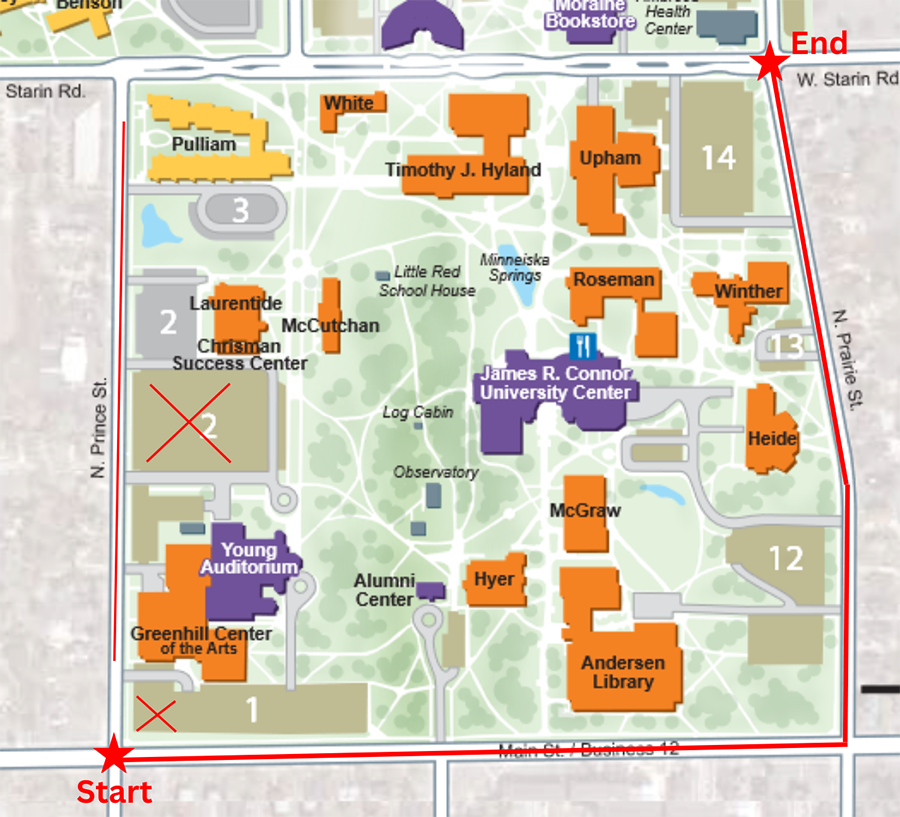 UW-Whtiewater Homecoming parade map