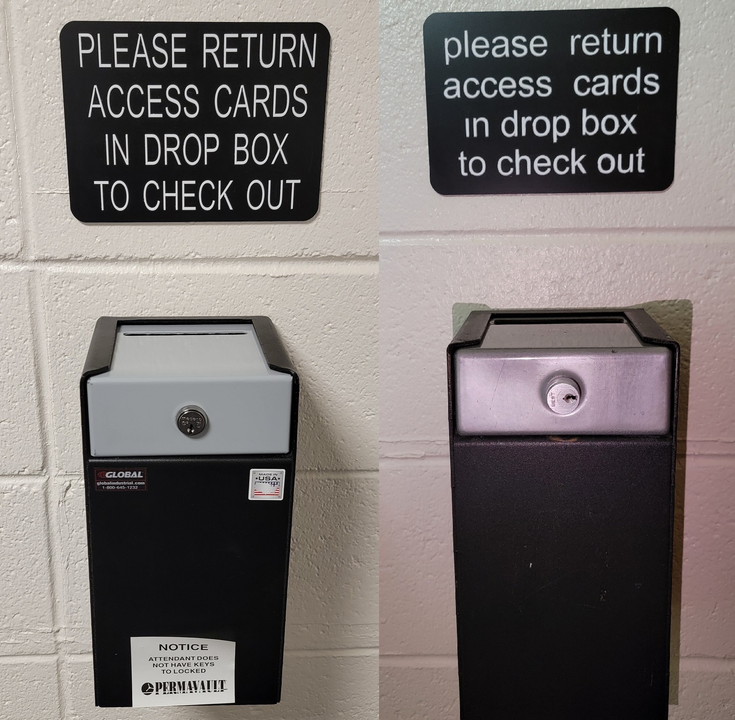 Access card return drop boxes