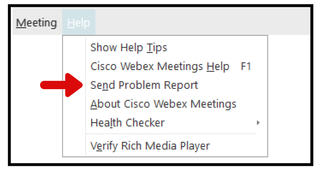 Webex meeting help dropdown on pc