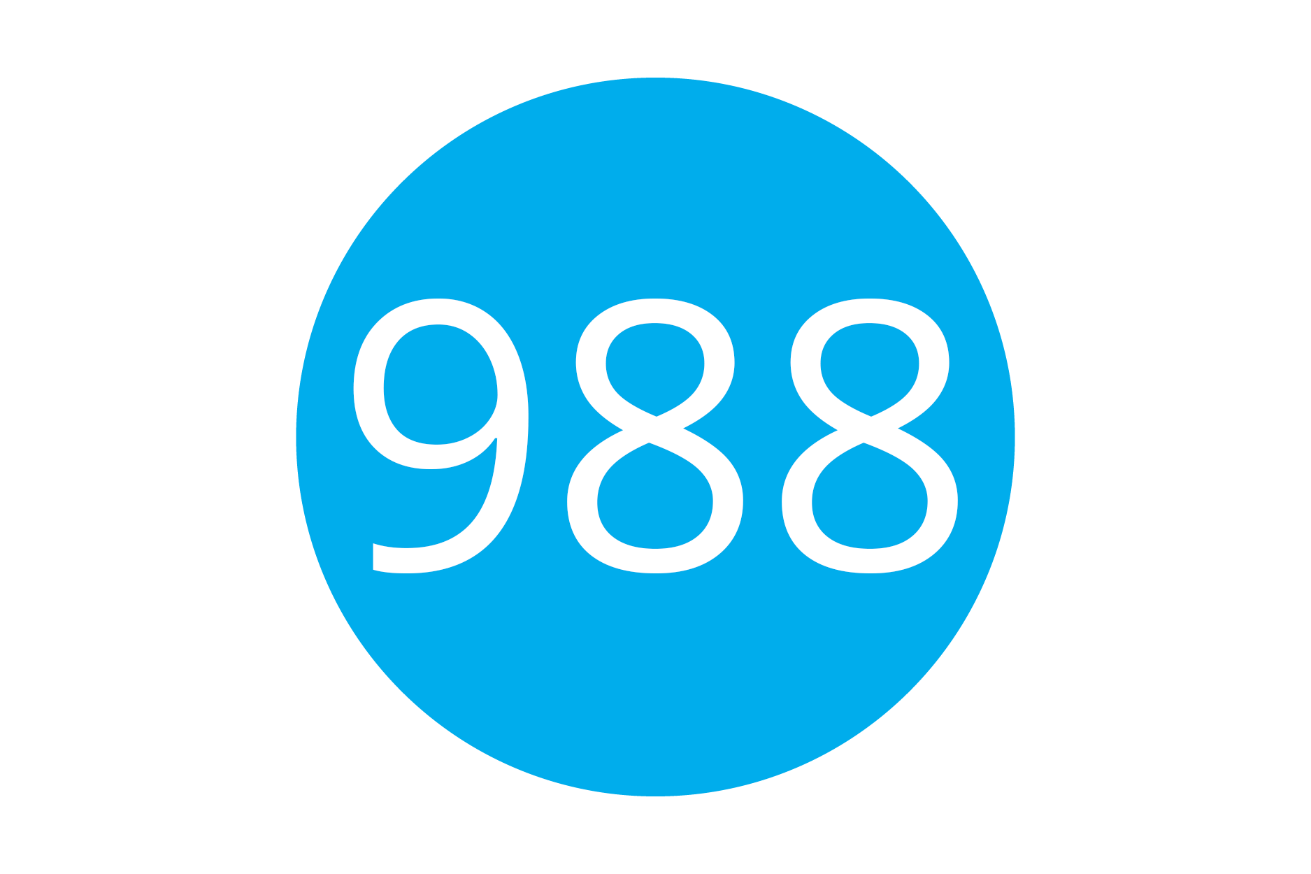 Blue circle says 988 in white letters.