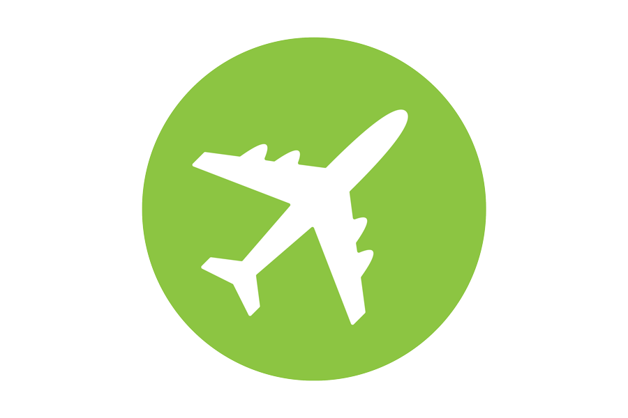 Icon of a white plane on a green backround.