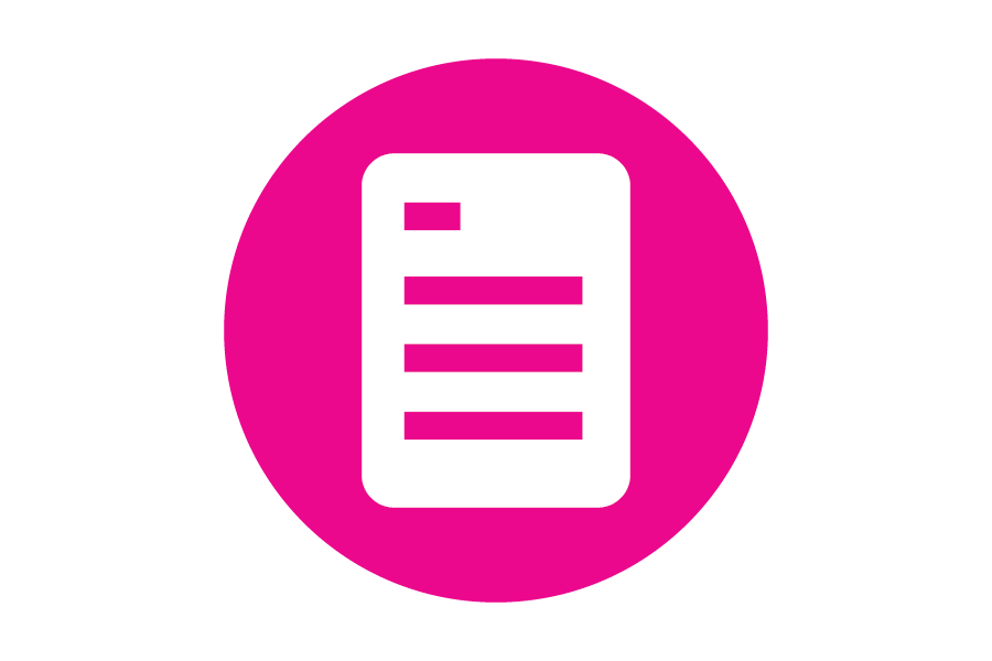 Pink icon with a white piece of paper in it