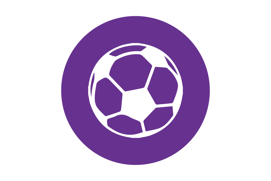 Icon of a soccer ball on a purple background.