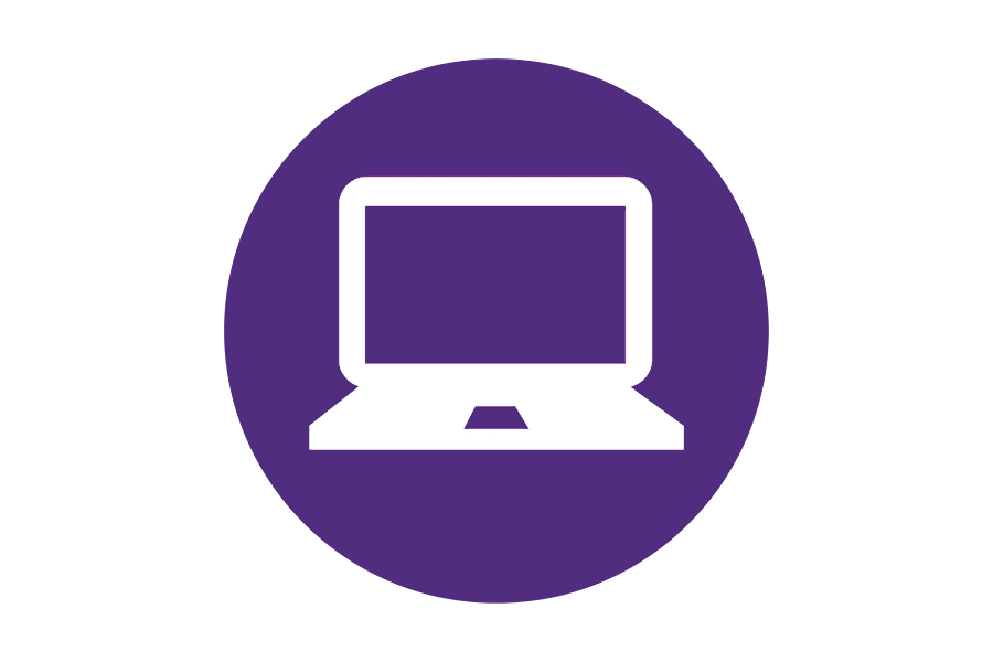 Circular purple icon with a picture of a laptop inside of it.