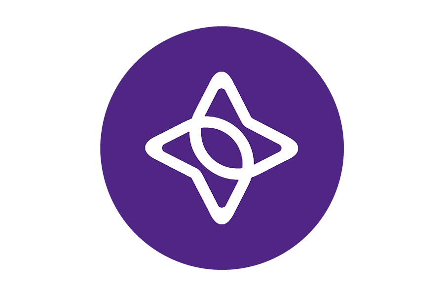 Icon with a star like shape on a purple background.