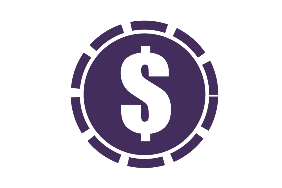 Purple circle icon with a dollar sign in the middle of it in white