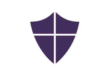 purple shield with a cross on it