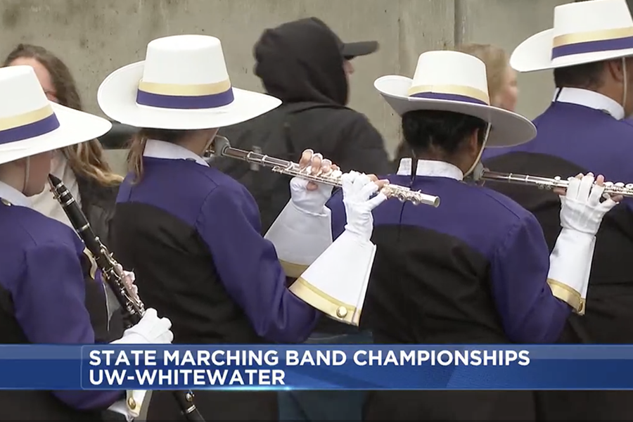 marching band plays instruments