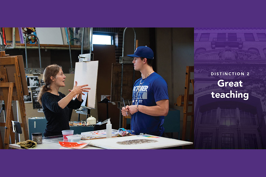 A faculty member speaks with a student.