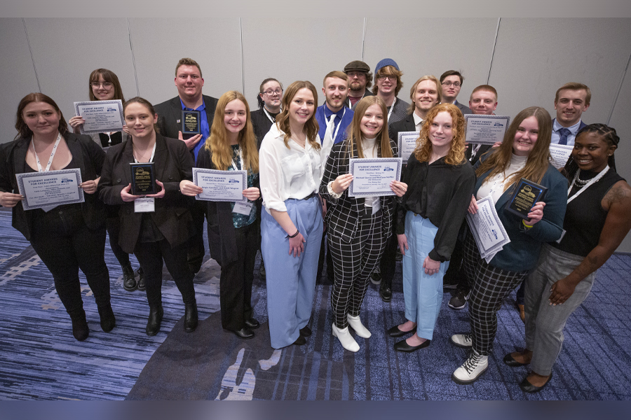 Group photo of students at the Wisconsin Broadcasters Association seminar and awards program.