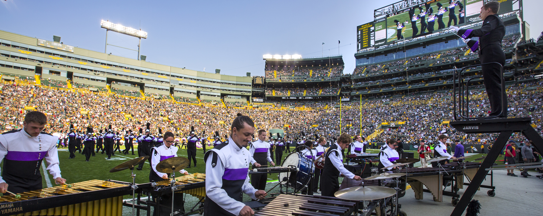 Warhawk Marching Band performing at Lambeau Field.