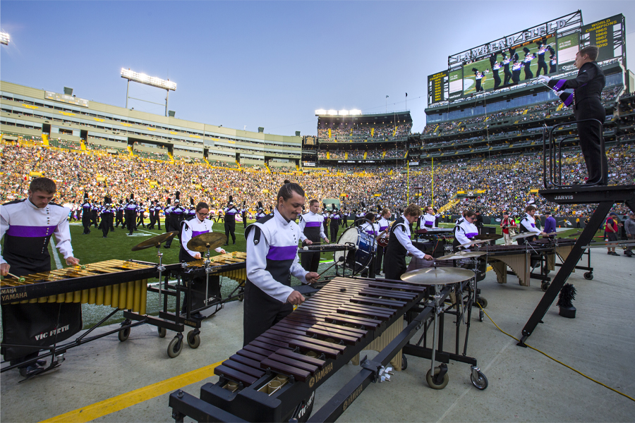 Warhawk Marching Band performing at Lambeau Field.