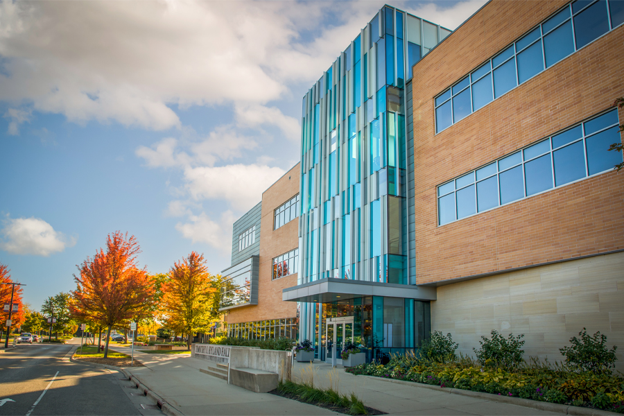 An exterior photo of Hyland Hall.