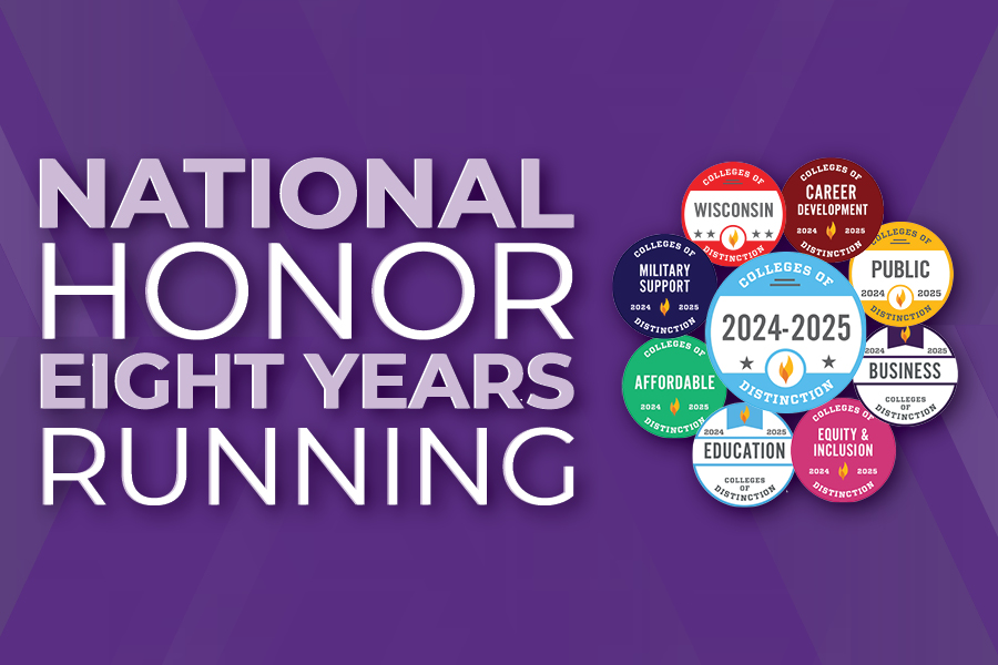 Nine College of Distinction badges with the words national honor eight years running.