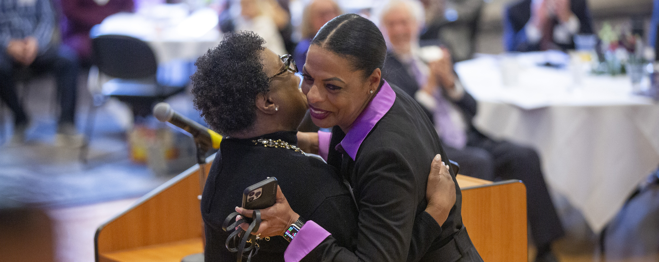 Monica Kelsey-Brown hugs Michelle Buckingham.