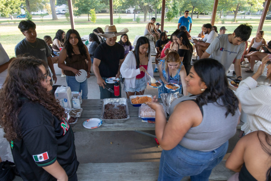 Students socialize at Starin Park.
