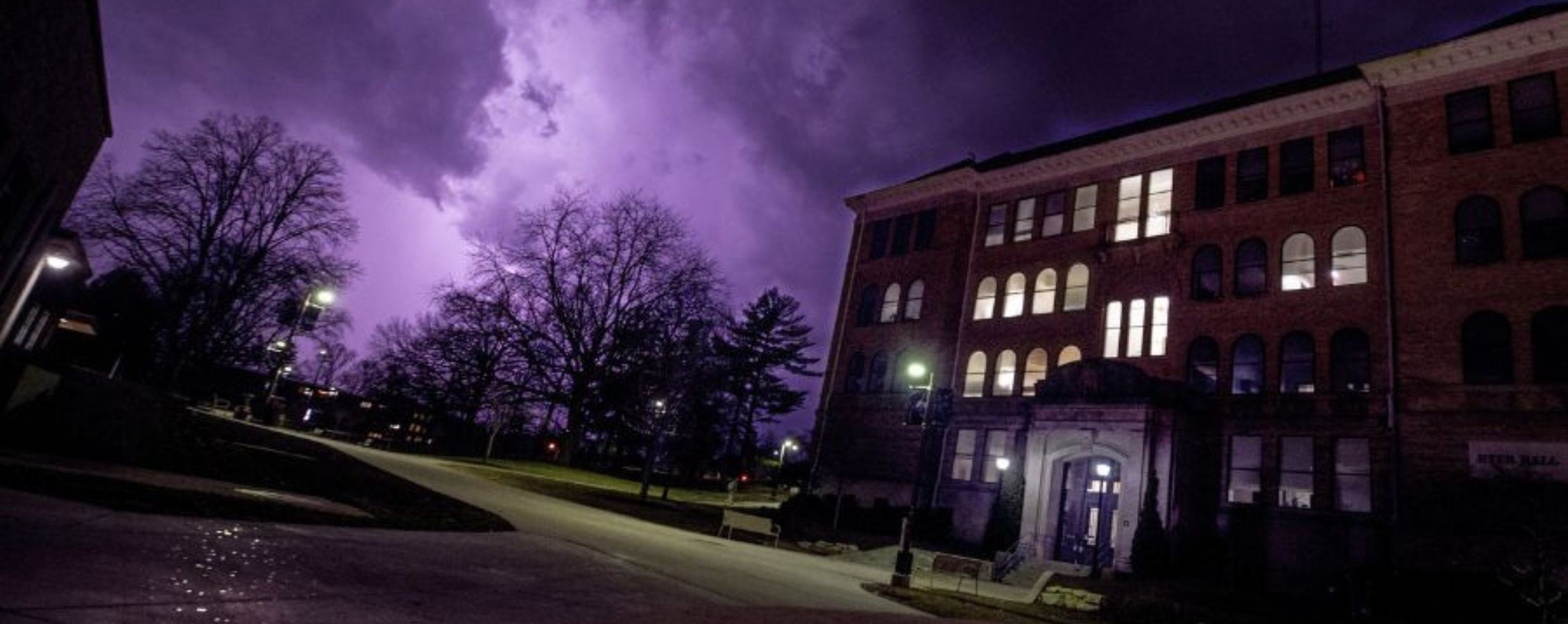 Photo of Hyer Hall and thunder.