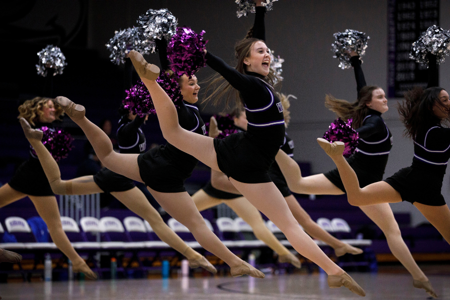 Students dance during basketball game. (UW-Whitewater photo/Craig Schreiner)