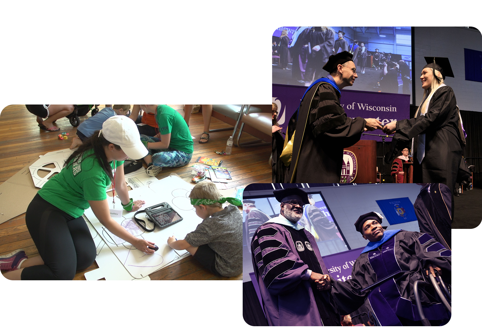A compilation of students and staff in research.