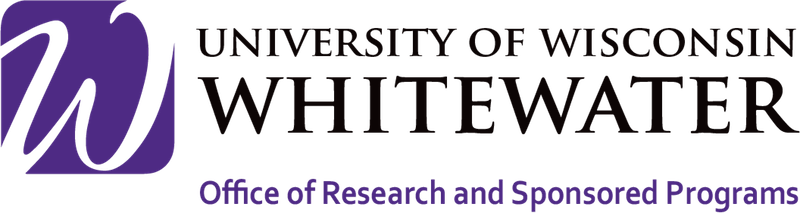 Logo for the Office of Research and Sponsored Programs at UW-Whitewater includes text and a image with the letter W