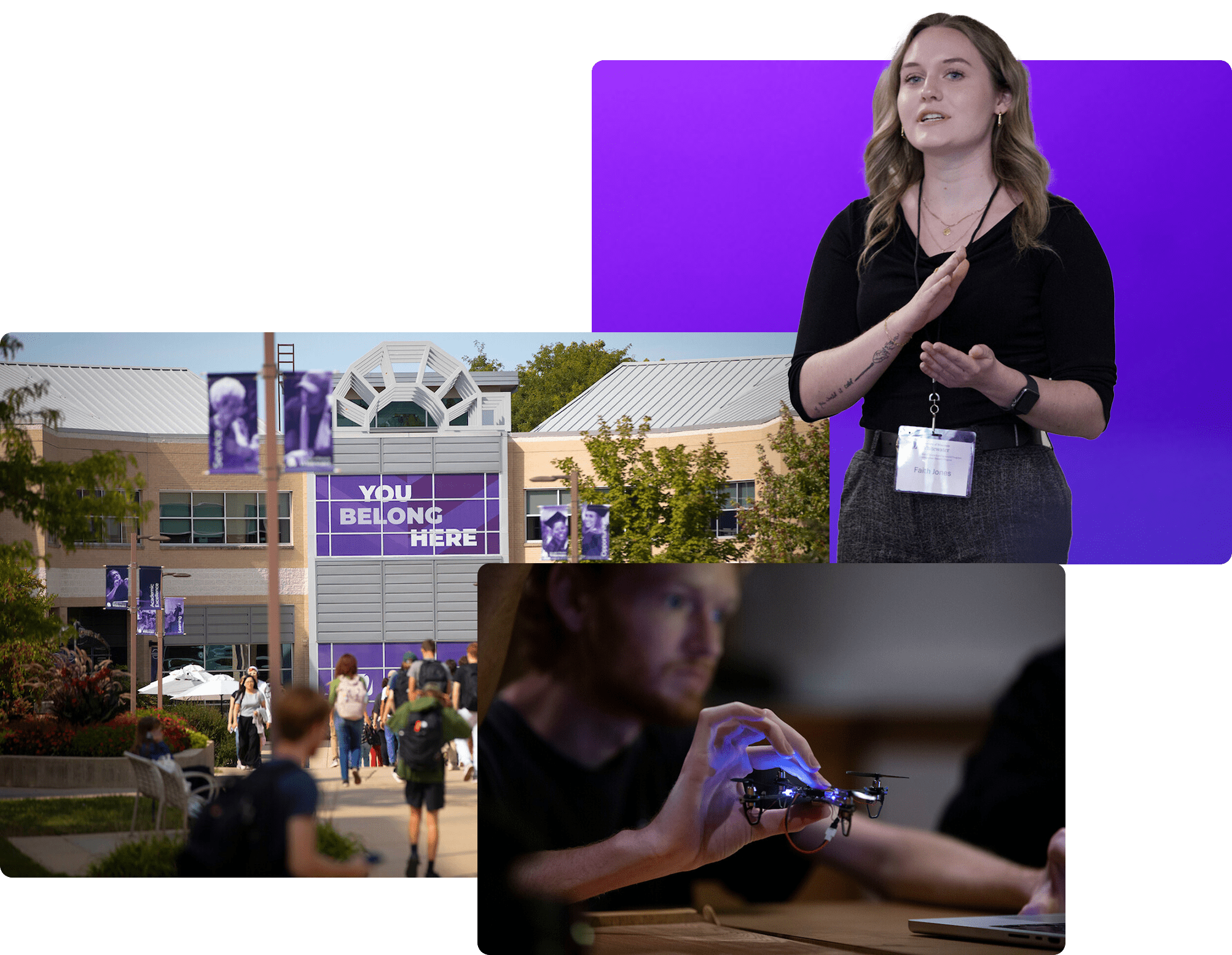 A compilation of students and staff in research.
