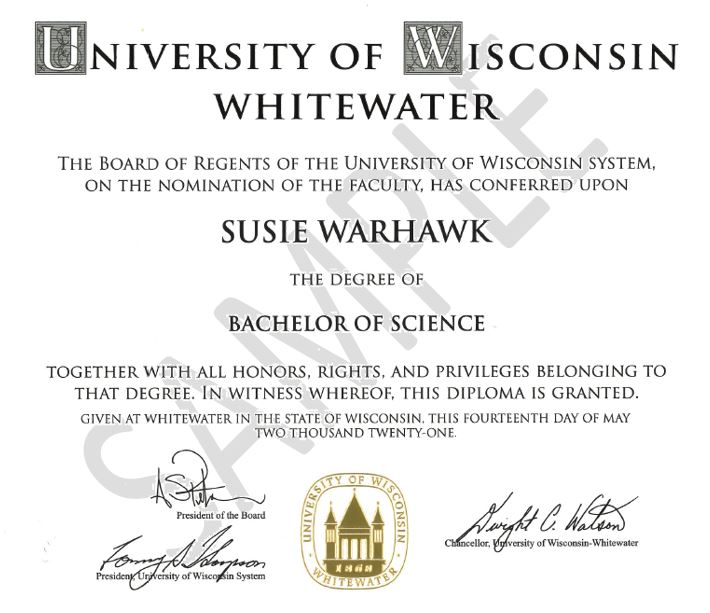 UW-Whitewater Susie Warhawk Bachelor of Science Degree