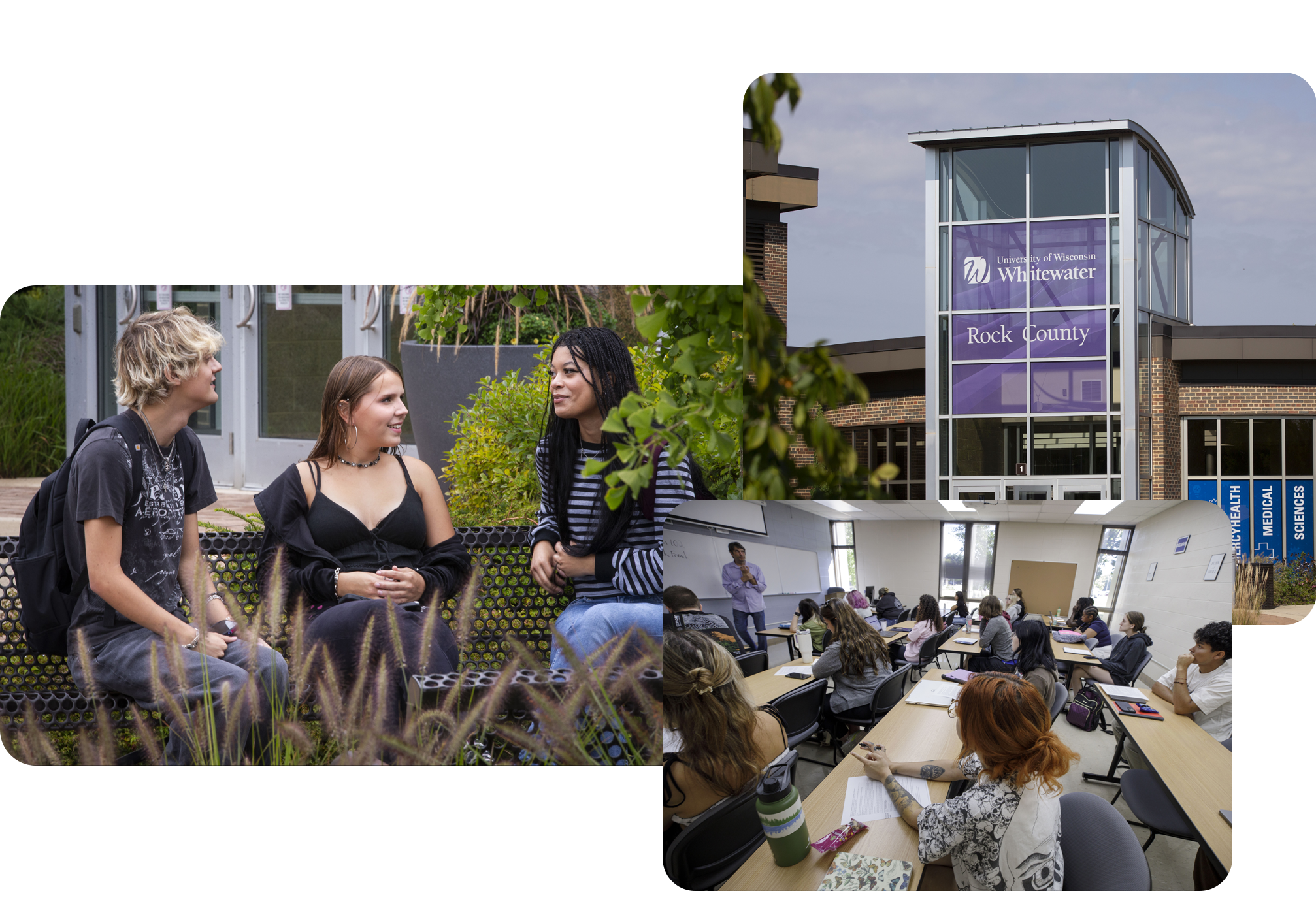 Collage of UWW Rock County students and campus.