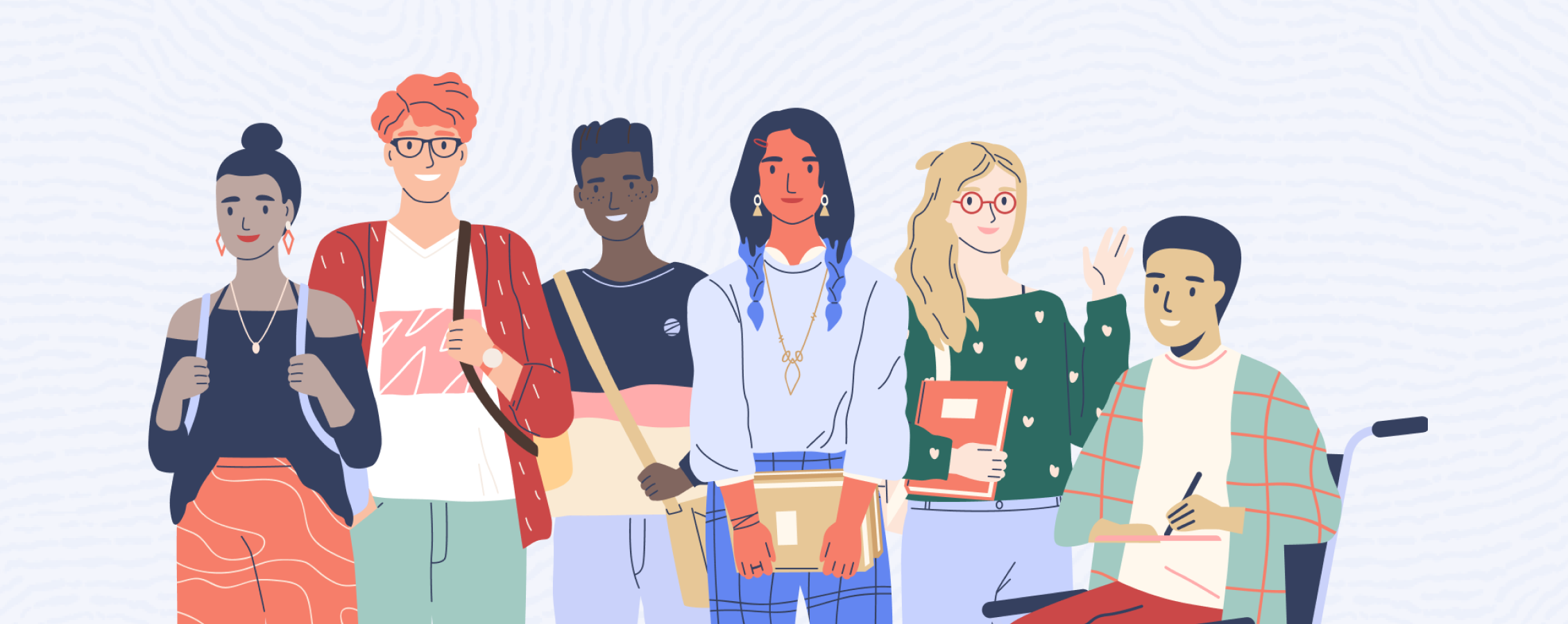 A graphic showing a group of people standing together in a line.