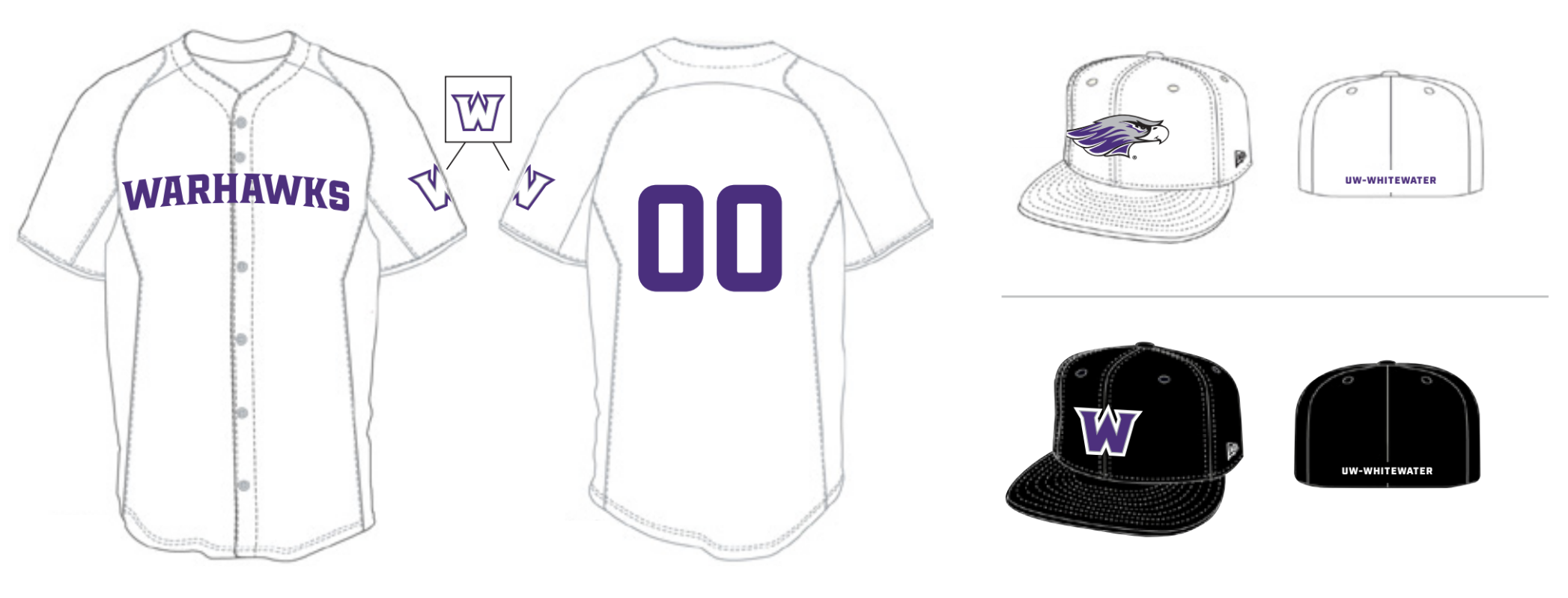 Graphic of Warhawks baseball uniform with lettermark the sleeve.