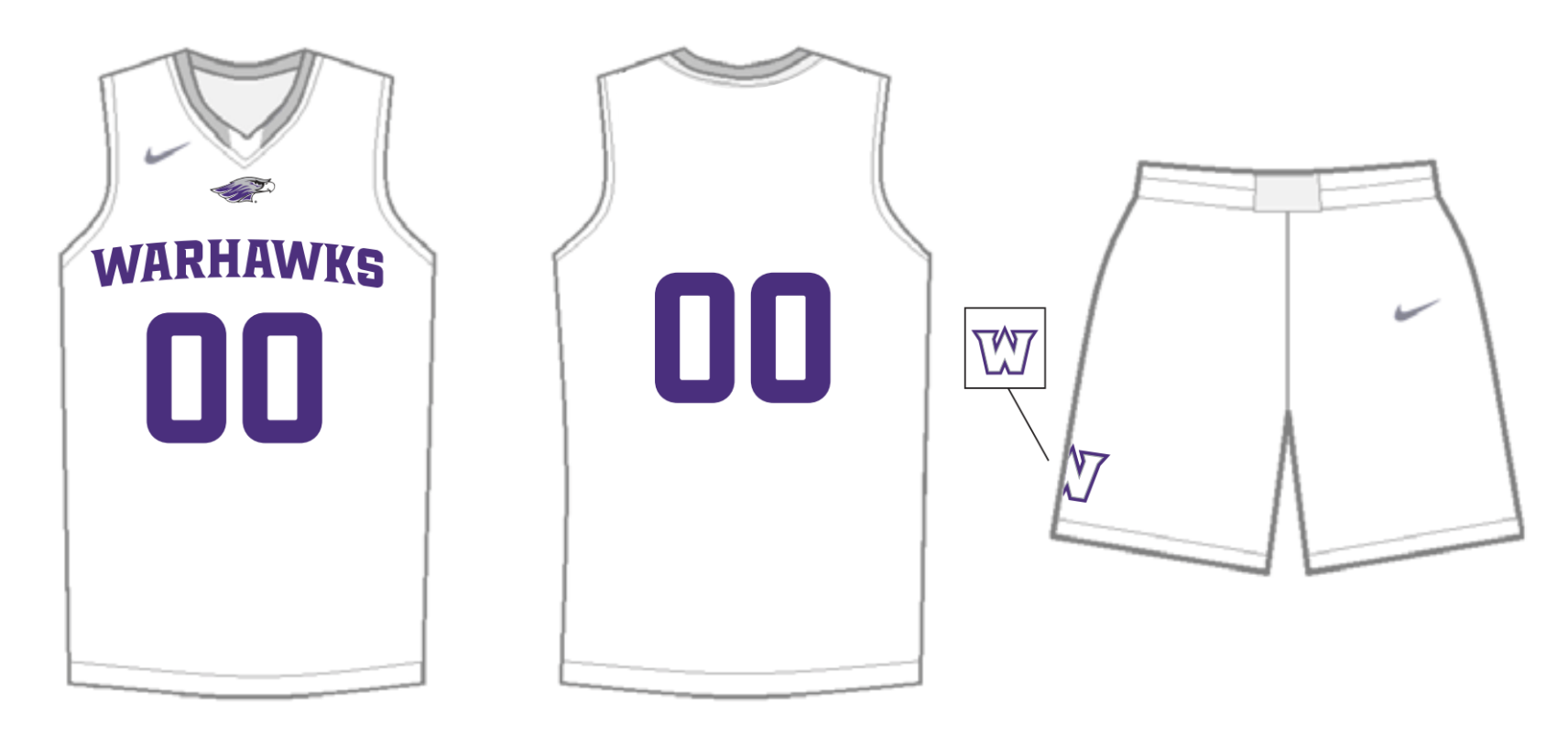 Graphic of Warhawks basketball uniform with lettermark on the shorts.