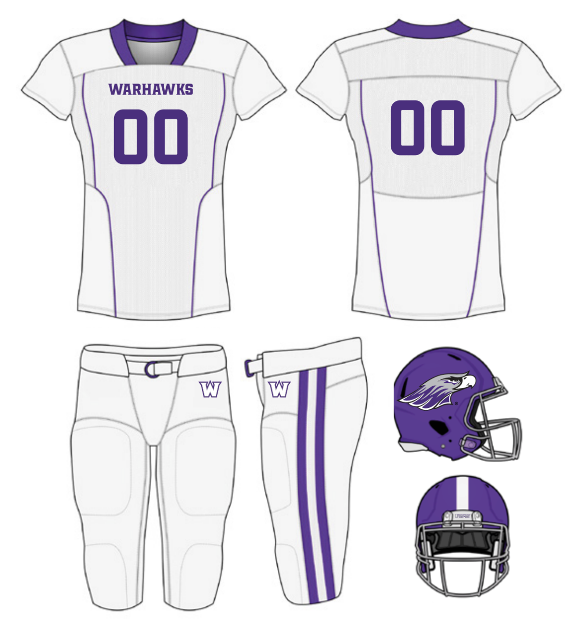 Graphic of Warhwaks football uniform with lettermark on the pants.