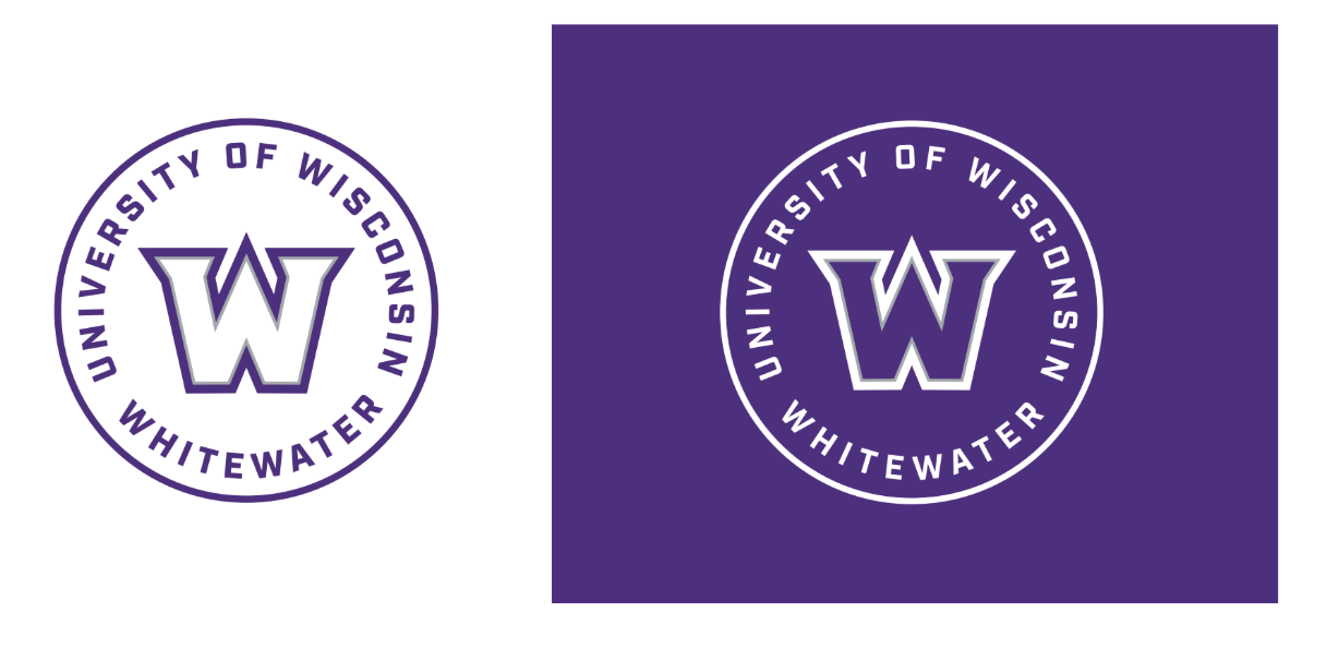 Purple and white graphic badge with W.
