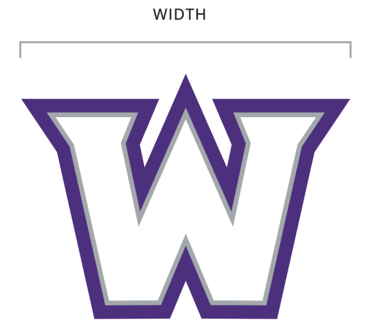 Lettermark with width indicated.